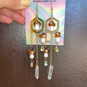 Gold and Brown Mushroom Dangle Earrings